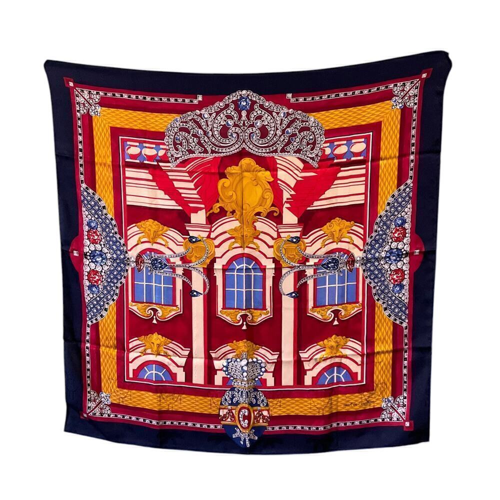 Cartier Vintage Silk Scarf La Belle Poque Exceptionnelles Jewelry Motif Red
